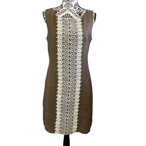Carol Little Brown Linen & Lace Vintage Women's Dress Sz-8